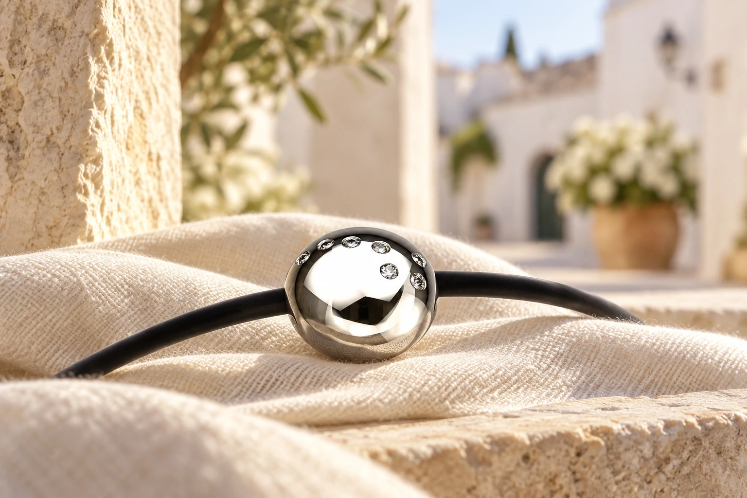 Bracelet Orsa Diamants Blancs en or blanc 18 carats — mise en scène artistique dans les Pouilles.