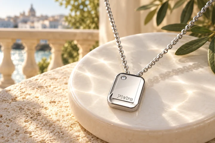 Pendentif Biscotto 1 Diamant Blanc en or blanc 18 carats — mise en scène artistique dans les Pouilles.