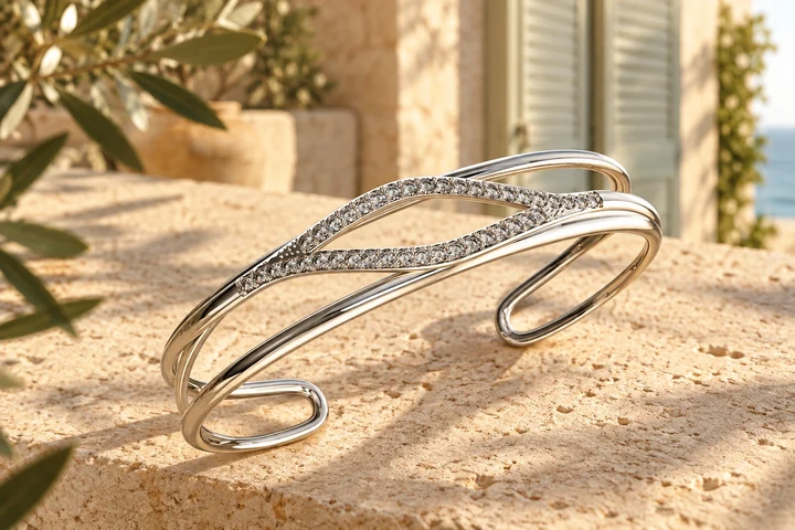 Bracelet Paloma Diamants Blancs en or blanc 18 carats — mise en scène artistique dans les Pouilles.