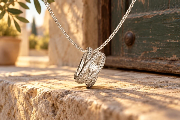 Pendentif Paloma Diamants Blancs en or blanc 18 carats — mise en scène artistique dans les Pouilles.