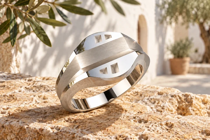 Bague Auronzo en or blanc 18 carats — mise en scène artistique dans les Pouilles.