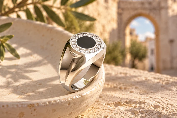 Bague Como Diamants Blancs en or blanc 18 carats — mise en scène artistique dans les Pouilles.