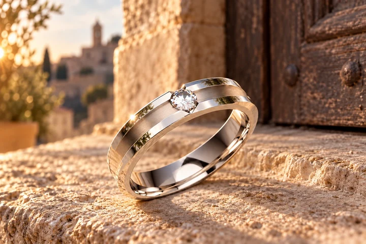 Bague Iseo 1 Diamant Blanc en or blanc 18 carats — mise en scène artistique dans les Pouilles.