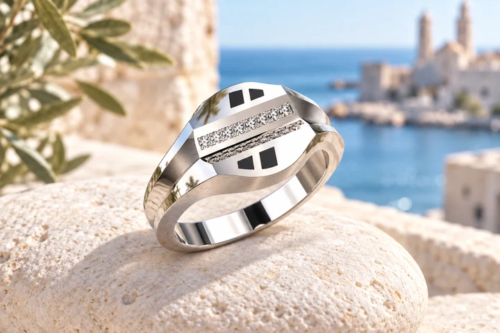 Bague Lesina Diamants Blancs en or blanc 18 carats — mise en scène artistique dans les Pouilles.
