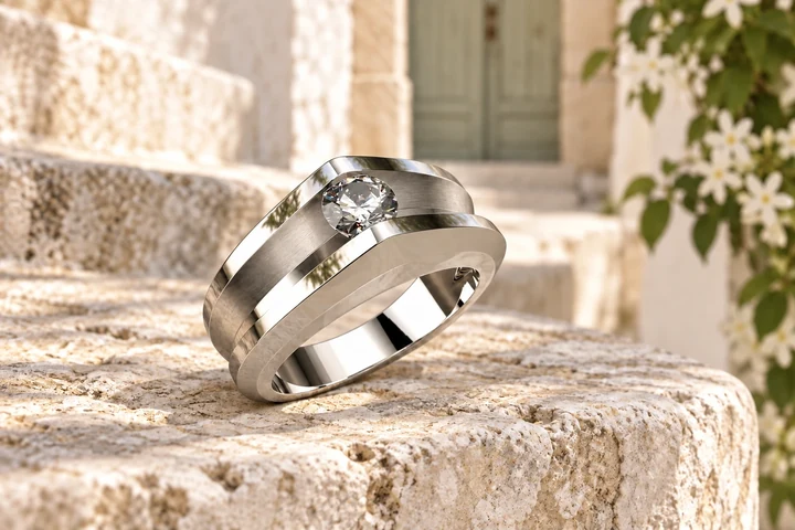 Bague Orta 1 Diamant Blanc en or blanc 18 carats — mise en scène artistique dans les Pouilles.