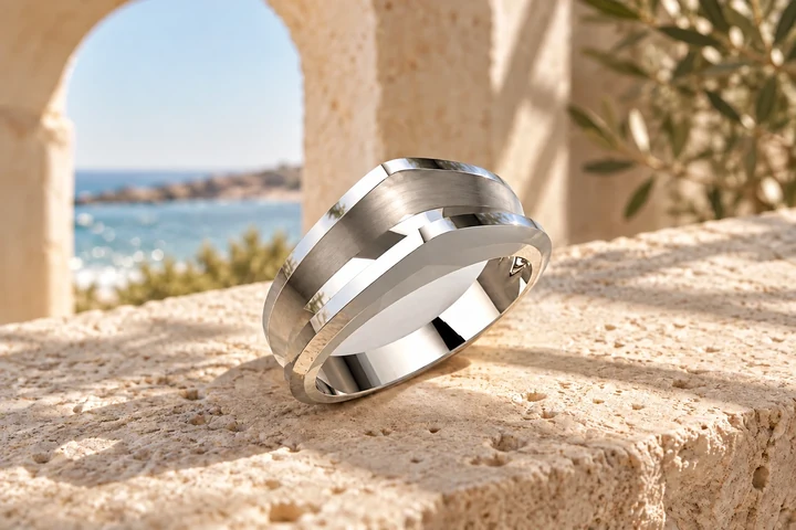 Bague Orta en or blanc 18 carats — mise en scène artistique dans les Pouilles.