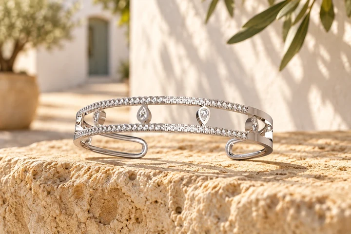 Bracelet Pietra Diamants Blancs en or blanc 18 carats — mise en scène artistique dans les Pouilles.
