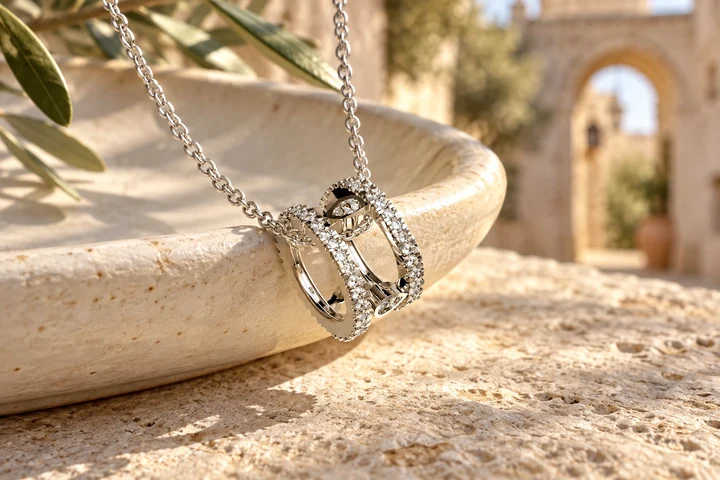 Pendentif Pietra Diamants Blancs en or blanc 18 carats — mise en scène artistique dans les Pouilles.