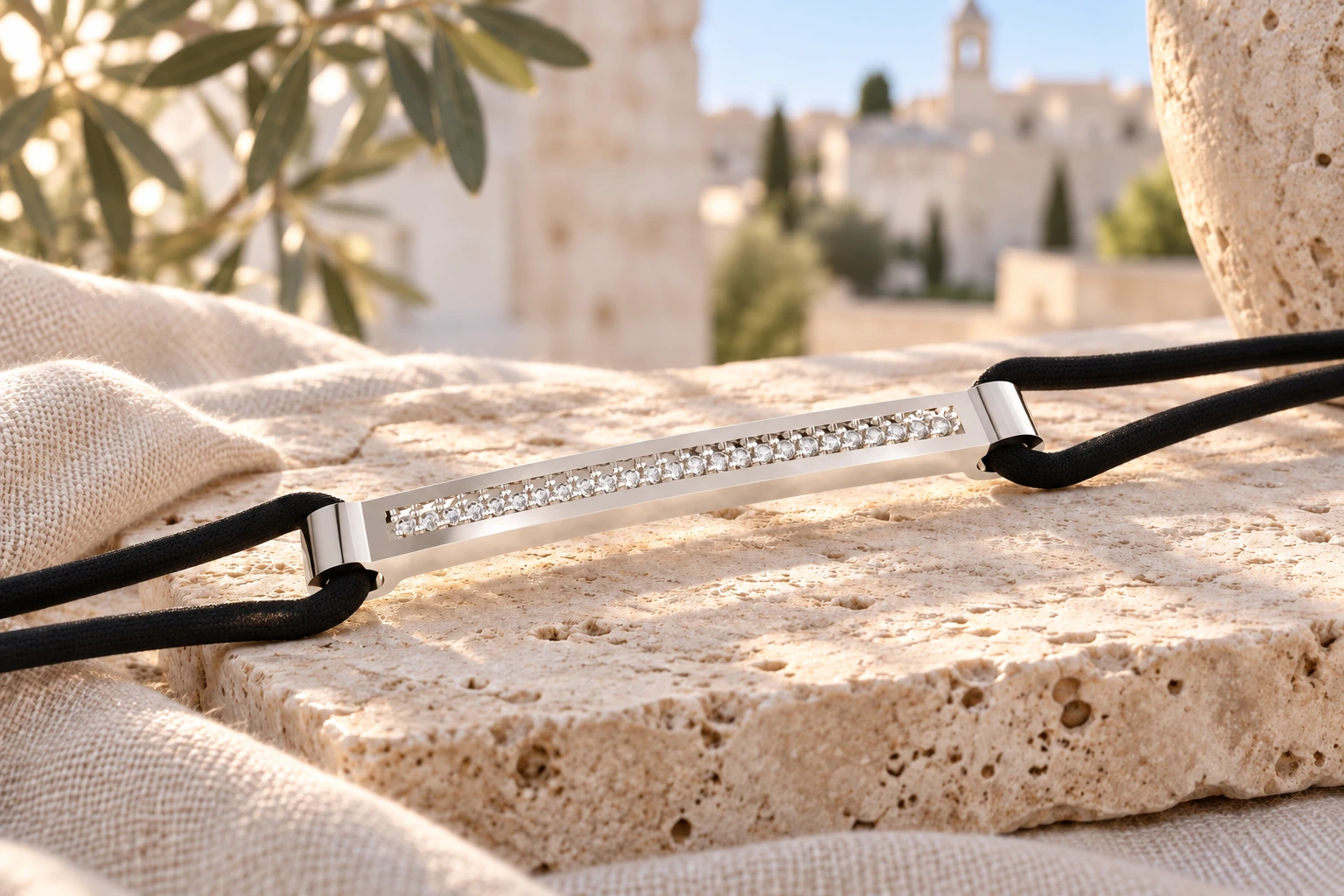 Bracelet Strada 1 Rang Diamants Blancs en or blanc 18 carats — mise en scène artistique dans les Pouilles.