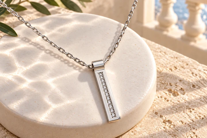 Pendentif Strada 1 Rang Diamants Blancs en or blanc 18 carats — mise en scène artistique dans les Pouilles.